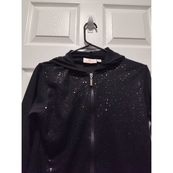 Quacker Factory Woman's XSmall black zip up hoodie with sequins and pockets - Picture 5 of 9